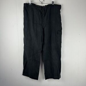 St John's Bay womans Linen blend pants wide leg Black size L  Elastic Waist